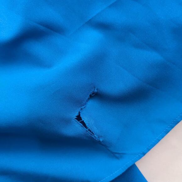 Badgley Mischka Odessa Split Front Crepe Gown V-Neck Puff Sleeves Blue Size 0 - Picture 11 of 15